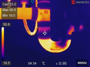 thermal image showing gunk and debris clogging a pipe